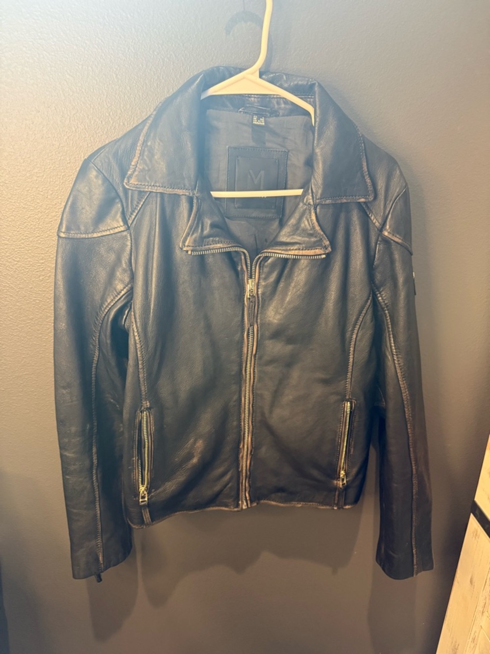 Classic Black Leather Jacket with Front Zip